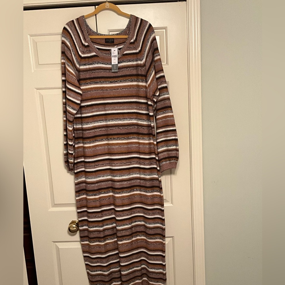 Long-Sleeve Crew-Neck Striped Sweater Dress by Lane Bryant
